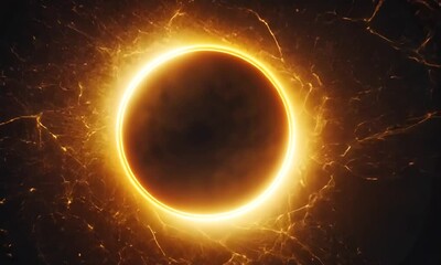 A glowing circular shape resembling a solar eclipse with radiant energy effects.