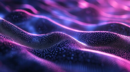 Wall Mural - abstract technology background featuring dynamic neon wave of particles with gradient colors, showca