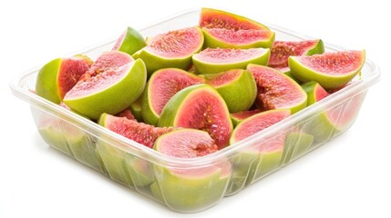 Canvas Print - A plastic container filled with fresh, sliced figs ready for consumption.