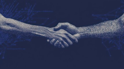 Poster - A handshake symbolizing collaboration and connection amidst a digital backdrop.
