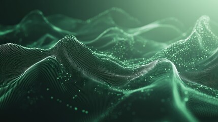 Leinwandbilder - Abstract representation of flowing waves with glowing particles in a green hue.