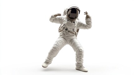 Leinwandbilder - An astronaut in a spacesuit poses dynamically against a white background.