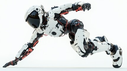 Fototapete - A futuristic humanoid robot in a dynamic pose, showcasing advanced design and technology.