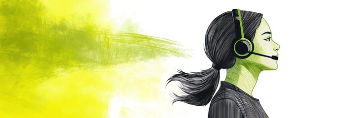 Poster - Illustration of a woman wearing a headset, symbolizing communication and technology.