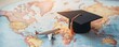 © HISTOCK - Graduation cap and airplane model standing on world map symbolizing travel opportunities after graduation