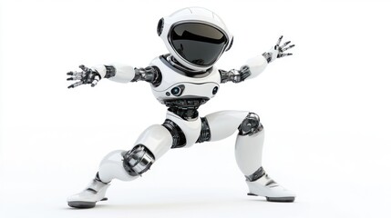 Fototapete - A futuristic humanoid robot in a dynamic pose, showcasing advanced technology and design.