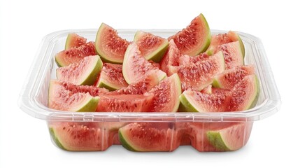 Canvas Print - A clear container filled with neatly cut watermelon slices, ready for serving.