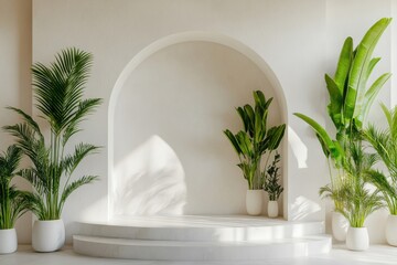 Wall Mural - Modern minimalist white wall arrangement highlighting design features and houseplants