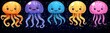© mutter - A vibrant animated octopus cartoon set, with tentacles colored in yellow, purple, green, and orange, plus water bubbles, serving as a sea animal mascot.