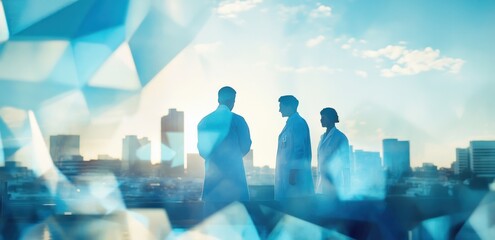 Poster - Silhouettes of professionals against a city skyline, symbolizing innovation and collaboration.
