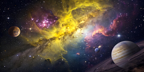 Wall Mural - Celestial Symphony, The Enchanting Beauty of Colorful Nebulae and planets in Deep Space In the vast expanse of the universe lies one of nature’s most breathtaking phenomena