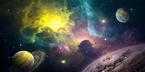 Wall Mural - Celestial Symphony, The Enchanting Beauty of Colorful Nebulae and planets in Deep Space In the vast expanse of the universe lies one of nature’s most breathtaking phenomena