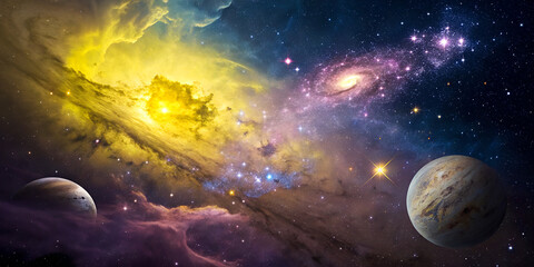 Wall Mural - Celestial Symphony, The Enchanting Beauty of Colorful Nebulae and planets in Deep Space In the vast expanse of the universe lies one of nature’s most breathtaking phenomena