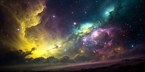 Wall Mural - Celestial Symphony, The Enchanting Beauty of Colorful Nebulae and planets in Deep Space In the vast expanse of the universe lies one of nature’s most breathtaking phenomena