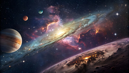 Wall Mural - Celestial Symphony, The Enchanting Beauty of Colorful Nebulae and planets in Deep Space In the vast expanse of the universe lies one of nature’s most breathtaking phenomena
