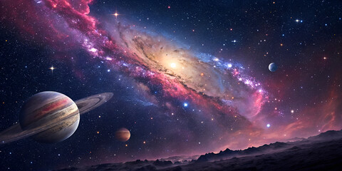 Wall Mural - Celestial Symphony, The Enchanting Beauty of Colorful Nebulae and planets in Deep Space In the vast expanse of the universe lies one of nature’s most breathtaking phenomena
