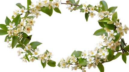 Poster - A decorative floral wreath featuring white blossoms and green leaves, designed for invitations or nature-themed projects.