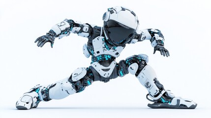 Fototapete - A futuristic robot in a dynamic pose, showcasing advanced technology and design.
