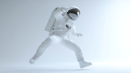 Poster - An astronaut in a white suit appears to be floating or leaping in a minimalist setting.
