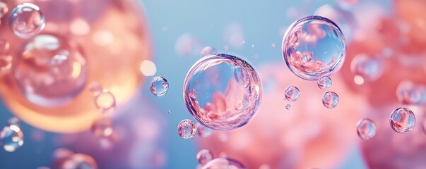 Aufkleber - Pink bubbles floating and reflecting light creating an abstract background