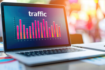 Wall Mural - colorful data analytics displayed on a laptop screen, highlighting business performance, statistics,