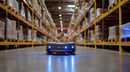 Wall Mural - ai-powered robots automating key processes in a tech-driven warehouse, reducing errors and increasin