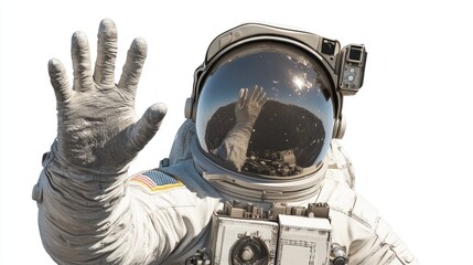 Aufkleber - An astronaut in a spacesuit waves, reflecting a cosmic scene in their visor.