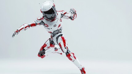 Fototapete - A futuristic humanoid robot in a dynamic pose, showcasing advanced technology and design.