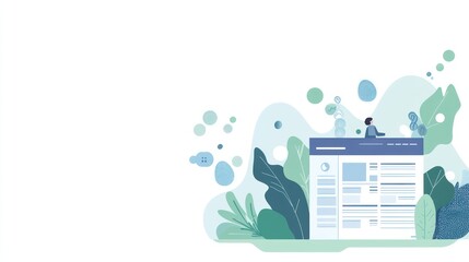 Aufkleber - Abstract illustration depicting a digital interface with plants and bubbles.