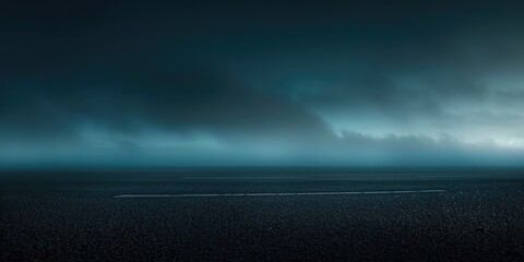 Wall Mural - Side Of Street. Sunset Dramatic Sky with Wide Asphalt Road in Dark Atmosphere