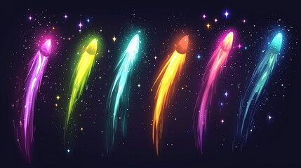Wall Mural - vivid streaks of light and glimmering particles form a cosmic tableau against a dark backdrop.