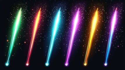 Wall Mural - bright beams of light and sparkling particles craft a celestial scene against a dark canvas.