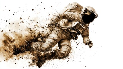 Aufkleber - An astronaut appears to be floating through a cloud of dust and debris.