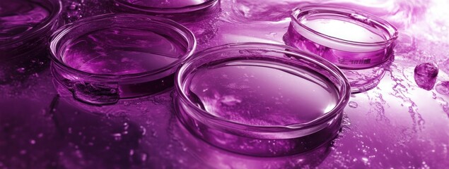 Aufkleber - Close-up of petri dishes filled with purple liquid, suggesting a scientific or experimental context.