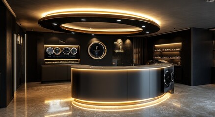 Aufkleber - Modern reception area with sleek design and ambient lighting.