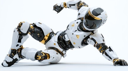 Poster - A futuristic humanoid robot in a dynamic pose, showcasing advanced technology and design.