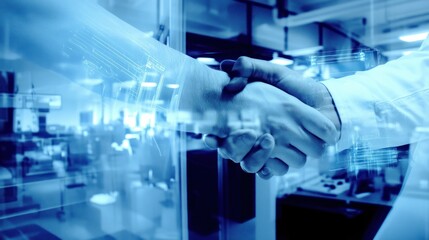Poster - A handshake symbolizes partnership and collaboration in a modern business environment.