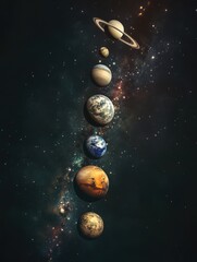 Wall Mural - long line of planets in sky