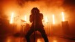 ©  lukaPixMedia - A silhouetted performer passionately singing into a microphone with vibrant, backlit stage lighting and smoke effects, captured during an energetic rock concert performance.
