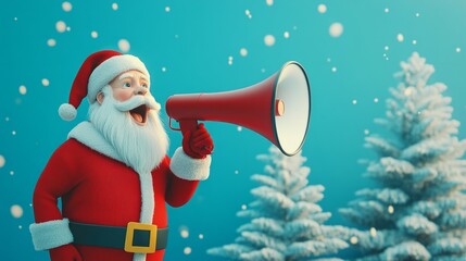 Santa Claus with megaphone, christmas advertising and marketing concept, social media, announcement for discount sale