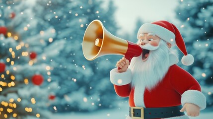 Santa Claus with megaphone, christmas advertising and marketing concept, social media, announcement for discount sale