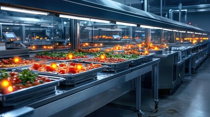 Fototapete - Close-up of high-tech food processing efficient operations in a modern facility with quality control