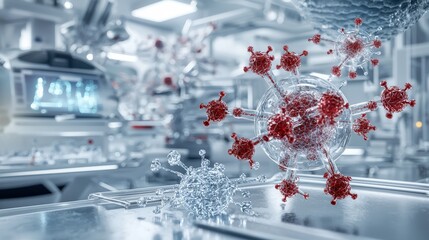 Aufkleber - Futuristic visualization of vaccine molecules in a lab science environment digital art high-tech viewpoint innovation concept