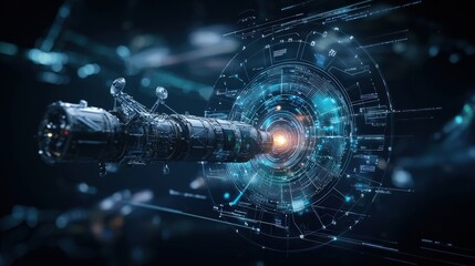 Fototapete - Exploring advanced space technology satellite data interface digital universe futuristic environment high-tech viewpoint