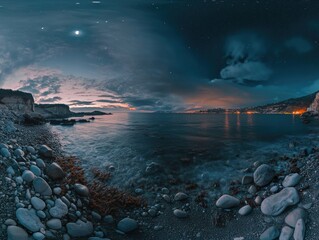 Wall Mural - Nighttime Ocean View with Full Moon