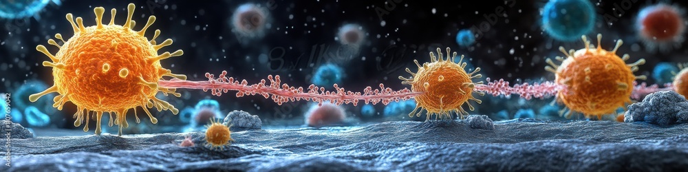 Viruses depicted with detailed spherical structures and surface ...