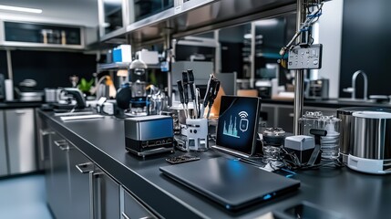 Aufkleber - Innovative technology showcase in a modern lab environment with high-tech equipment and gadgets