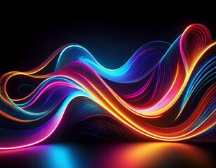 Canvas Print - glowing neon lines creating abstract shapes on black art design background