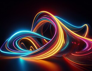 Canvas Print - glowing neon lines creating abstract shapes on black art design background