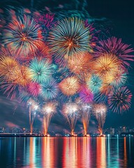 Poster - Spectacular Fireworks Display over Cityscape at Night